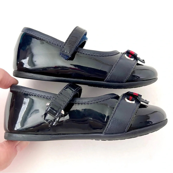 GUCCI | Baby Girl Mary Jane Ballet Flat Web Stripe Bow Navy Blue Leather US 5 - Picture 11 of 16